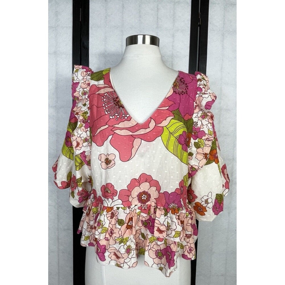 Anthropologie Love The Label Floral Ruffle Blouse. Size: S
